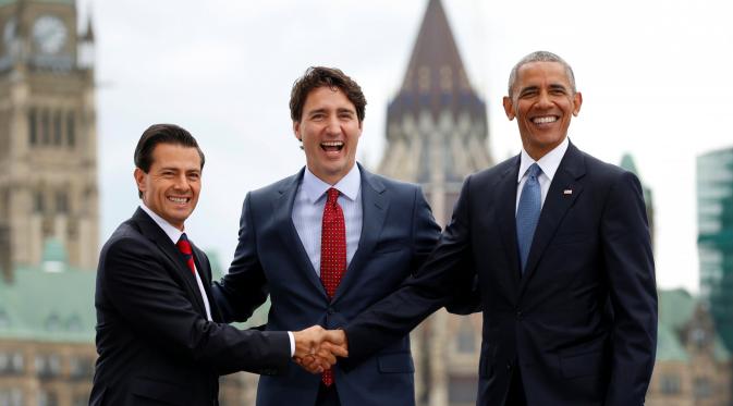 Obama bersama Perdana Menteri Kanada Justin Trudeau dan Presiden Meksiko Enrique Pena Nieto (businessinsider)