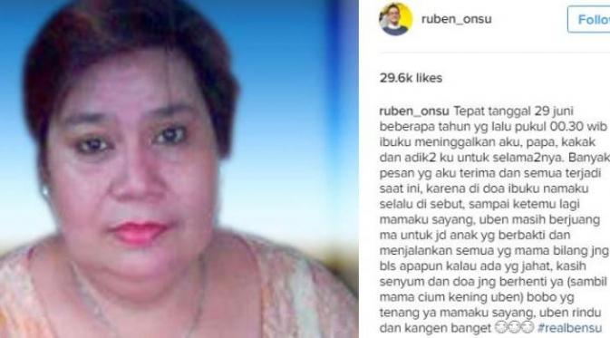 Ruben Onsu ungkap kerinduan pada mendiang ibu dengan ungkapan haru. (Instagram)