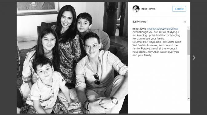 Mike Lewis berbagi kebahagiaan di hari Lebaran dengan keluarga Tamara Bleszynski (Instagram)