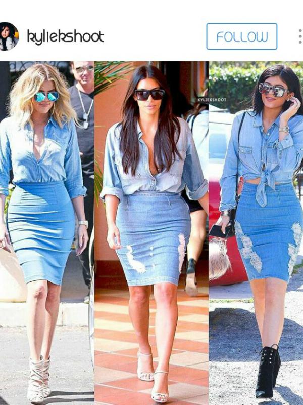 Meski memakai baju yang sama, tiap keluarga Kardashian punya styling berbeda. Siapa paling seksi menurut Anda?