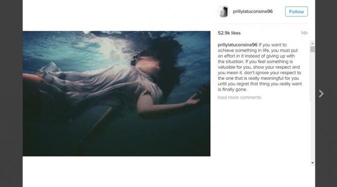 Momen Prilly Latuconsina di Instagram yang buat netizen khawatir. (Instagram)
