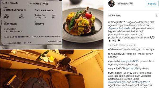 Raffi Ahmad mengunggah foto tiket pesawat Amsterdam tujuan Jakarta (Instagram/@raffinagita1717)