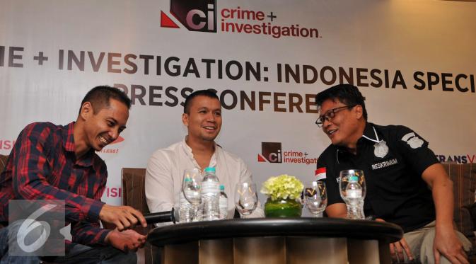 Fauzi Baadila, Samuel Rizal dan Kombespol Krishna Murti dalam acara konfrensi pers serial CI: Indonesia. [Foto: Gempur Muhammad Surya/Liputan6.com]