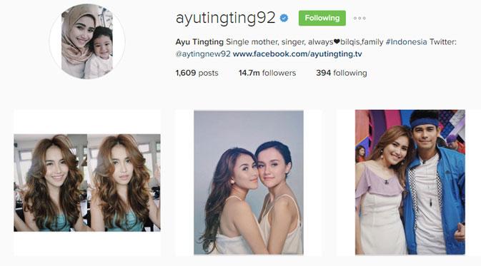 Ayu Ting Ting mempunyai followers Instagram sebanyak 14,7 juta. (via Instagram.com)