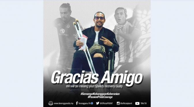 Cedera parah yang dialami Gustavo Lopez membuat playmaker asal Argentina itu meninggalkan Terengganu FA dan kompetisi Malaysia lebih dini. (Bola.com/Terengganu FA Facebook)