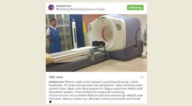 Julia Perez lakukan proses PET/CT-Scam. (Source: Instagram)