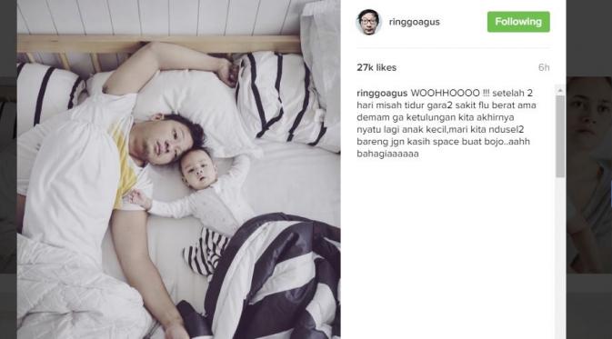 Ringgo Agus Rahman girang karena dapat tidur bersama sang anak lagi. (Instagram)
