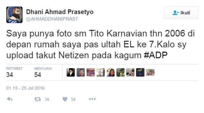 Ahmad Dhani mengaku pernah foto bersama Tito Karnavian (Twitter/@AHMADHANIPRAST)