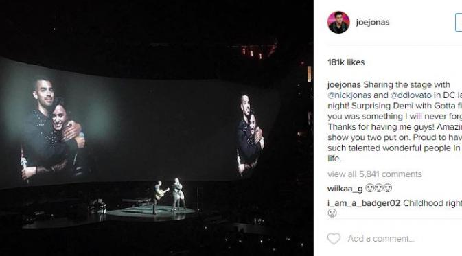 Demi Lovato dan Joe Jonas bersatu kembali di atas panggung. (Instagram)