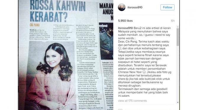 Rossa memprotes pemberitaan miring yang ditulis oleh salah satu media Malaysia (Source Instagram)