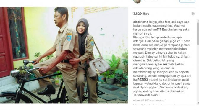 Postingan foto Rizma dengan caption foto agak tegas. (via: Instagram)