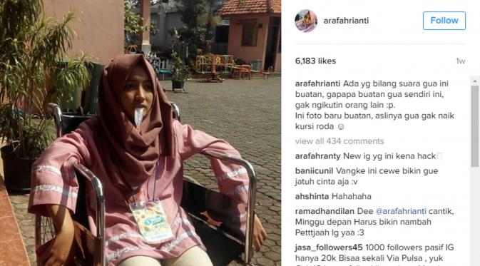 Salah satu gaya Rianti Arafah yang banyak mengundang komentar netizen. (instagram @arafahrianti)