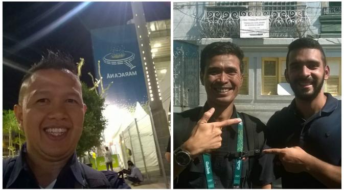 Jurnalis SCTV, Carlos Pardede dan Junaedi, saat bertugas di Olimpiade Rio de Janeiro 2016. (Bola.com/Istimewa)