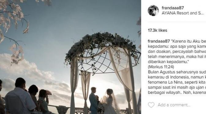 Franda dan Samuel Zylgwyn saat pernikahan di Bali (Instagram/@frandaaa87)