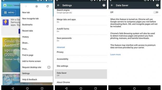 Setting hemat data di Android melalui Chrome (Sumber: Android Pit)