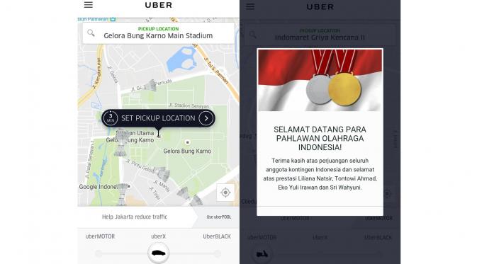 Uber tampilan kendaraan pada aplikasi jadi kok (bola badminton). (Sumber: Uber Indonesia)