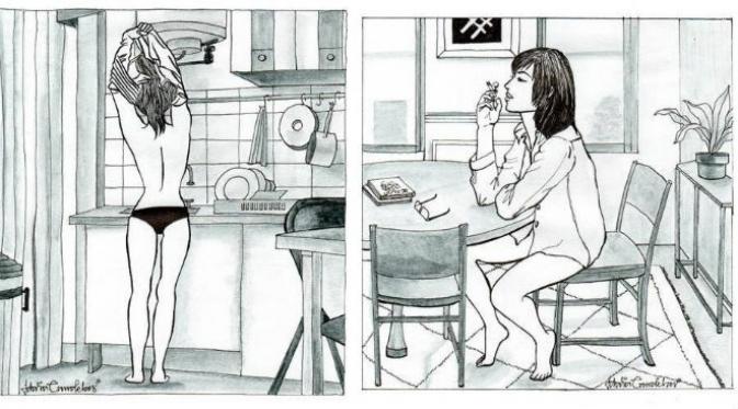 7 ilustrasi yang menggambarkan bagaimana kehidupan seorang wanita lajang. Sumber: Higherperspective.com.