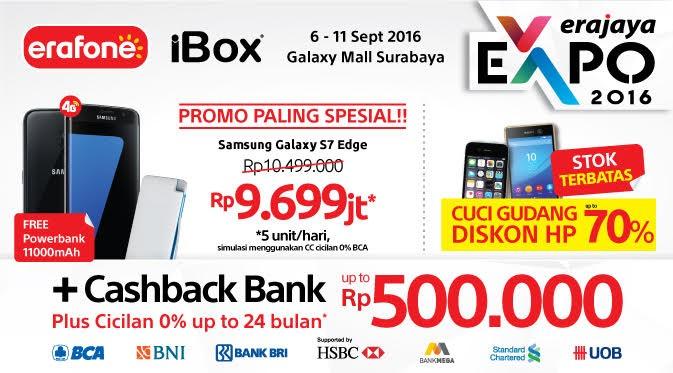 Promo cuci gudang Smartphone hingga 70% disajikan dalam Erajaya Expo yang hadir di Galaxy Mall Surabaya.