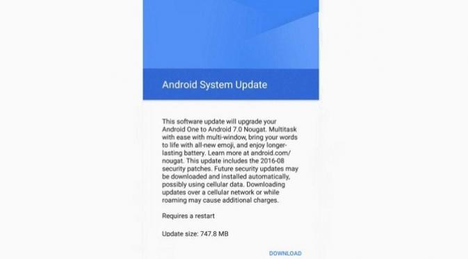 Penjelasan update Android Nougat untuk Android One di seri Cherry Mobile G1 (sumber: phonearena.com)