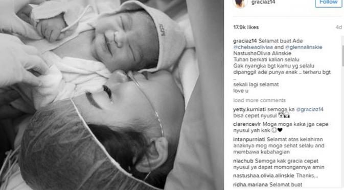 Gracia Indri posting foto Chelsea Olivia usai melahirkan (Instagram/@gracia14)