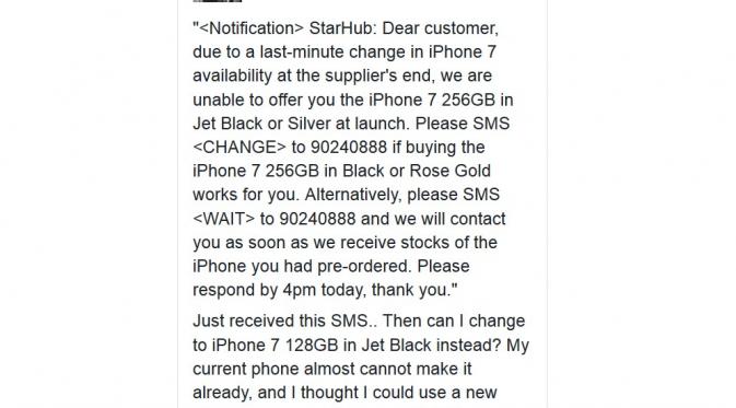 Kekecewaan konsumen terhadap operator telekomunikasi di Singapura karena stok iPhone 7 terbatas (Sumber: Phone Arena)