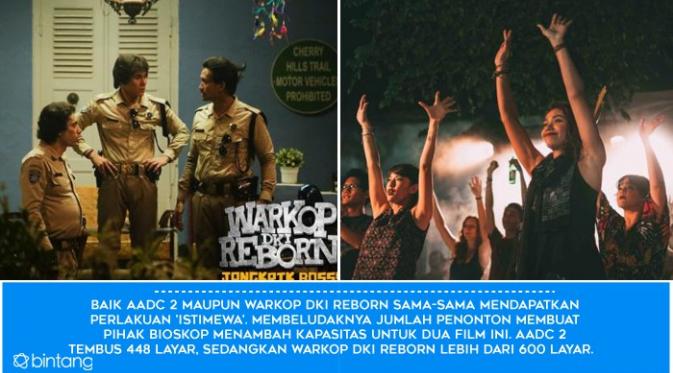 Membandingkan Rekor AADC 2 dan Warkop DKI Reborn. (Desain: Muhammad Iqbal Nurfajri/Bintang.com)
