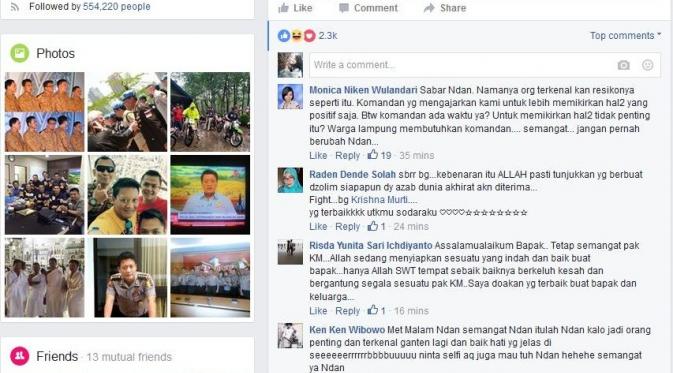 Komentar para netizen terhadap unggahan Kombes Pol Krishna Murti di laman Facebooknya.