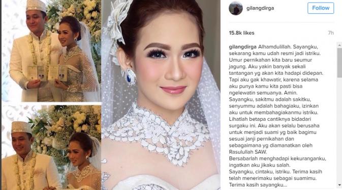 Postingan pertama Gilang Dirga usai menikah. (Instagram @gilangdirga)