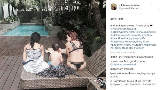 Nikita Mirzani bersama anak-anaknya saat selesai berenang. (via Instagram)