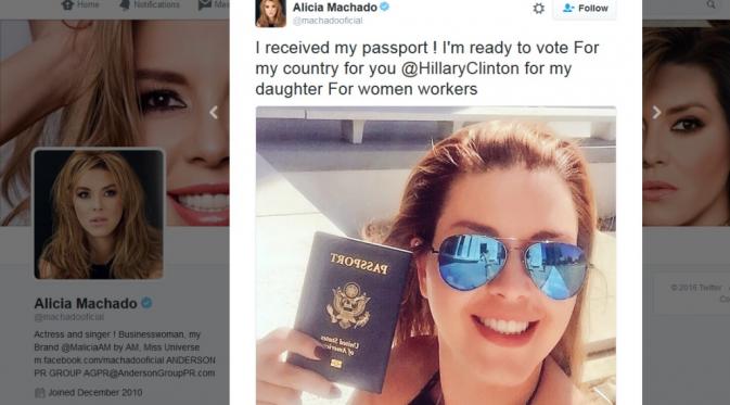 Pemenang Miss Universe 1996 Alicia Machado mendukung Hillary Clinton (Twitter)