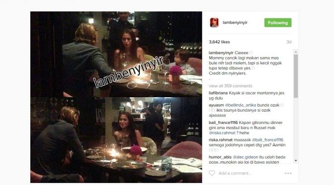 Jessica Iskandar saat makan malam bersama pria bule dan membawa serta El Barack. (Instagram @lambenyinyir)