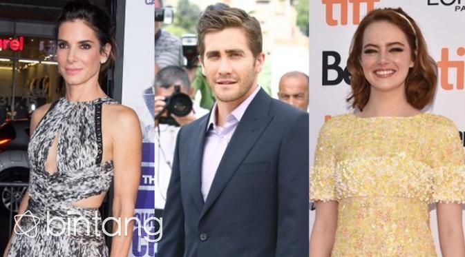 Sandra Bullock, Jake Gyllenhall dan Emma Stone tak punya akun media sosial. (AFP/Bintang.com)