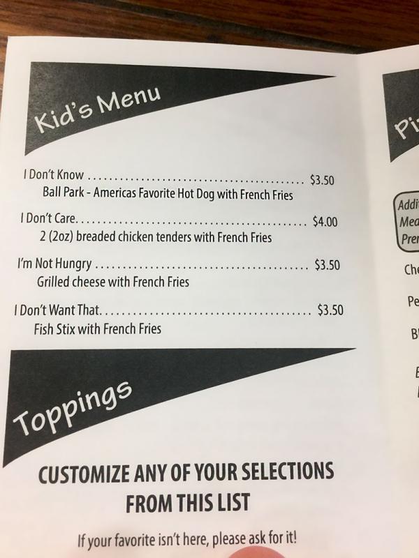 Nama menu restoran di Pennsylvania. (Via: boredpanda.com)