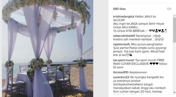 Gara-gara posting foto tempat pernikahan, Kristina disangka netizen menikah. (Instagram @kristinadangdut)