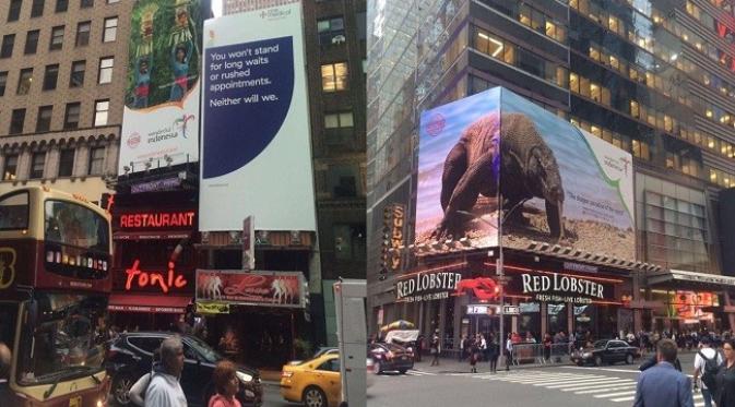 Setelah tampil di banyak stasiun televisi internasional, branding Wonderful Indonesia kini dipamerkan di empat billboard di Times Square.