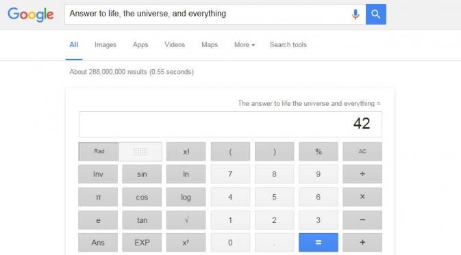 Answer to life, the universe, and everything. (Via: google.com)
