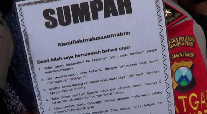 Bukti sumpah pengikut Dimas Kanjeng, almarhum Kasianto. (Liputan6.com/Dian Kurniawan)