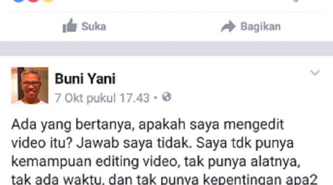 Pemilik akun FB Bu Yuni diduga peratama kali menyebarkan potongan video Ahok sebut surat Al Maidah ayat 1 | foto : facebook 