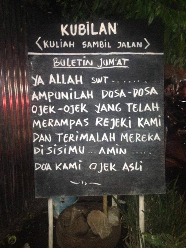 Supaya Semangat Kerja, Ini 8 Quote Tukang Ojek Pangkalan. (Foto: Facebook/Istimewa)