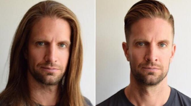 Transformasi rambut gondrong menjadi rambut idaman para mertua. (via: Brightside.me).