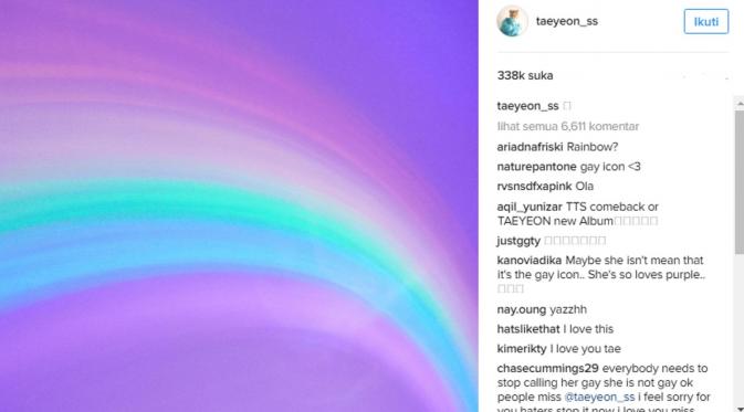 Foto yang diunggah Taeyeon Girls Generation membuatnya dianggap sebagai penyuka sesama jenis atau pendukung LGBT (Instagram)
