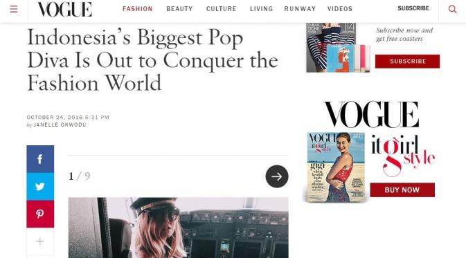 Agnez Mo dapat pengakuan dari Vogue Amerika