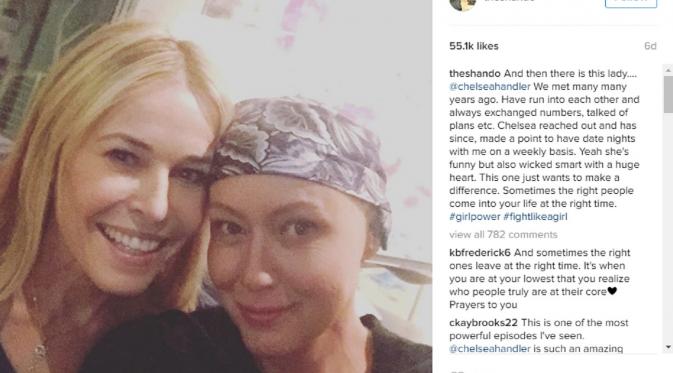 Shannen Doherty mengungkapkan, dirinya banyak mendapatkan dukungan untuk sembuh dari teman dan sahabatnya. (Instagram @thesando)