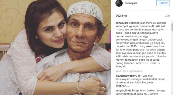 Asha Shara menginformasikan kepergian sang ayahanda. (Instagram/@ashasyara)
