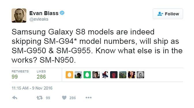 Evan Blass yang kerap memberikan bocoran mengenai berbagai smartphone terbaru, berkicau di akun Twitter mengenai nomor model Galaxy S8 (Foto: Ist)