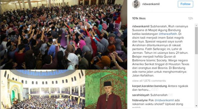 Ridwan Kamil Unggah Foto Fatih Seferagic di Instagram Pribadinya. (Instagram/Ridwan Kamil)