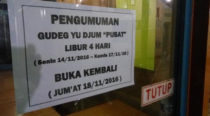 Pendiri Gudeg Yu Djum di Yogyakarta, tutup usia di RS Bethesda, Senin (14/11/2016) pukul 18.10 WIB. (/Switzy Sabandar)