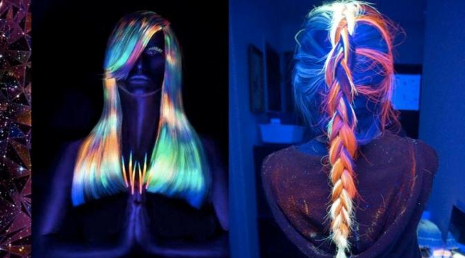 Bukan lagi ombre atau highlight, tren rambut glow in the dark ini sedang hits lho. Apa kamu tertarik mencobanya? (via: mashable.com)