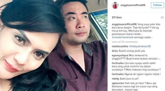 Anggita Sari kecewa dengan perilaku Ronald Hendriadi. (via instagram.com/anggitasariofficial06)
