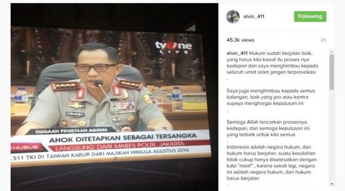 Muhammad Alvin Faiz, putra Ustaz Arifin Ilham memberikan tanggapannya soal Ahok jadi tersangka [foto: instagram/alvin_411]